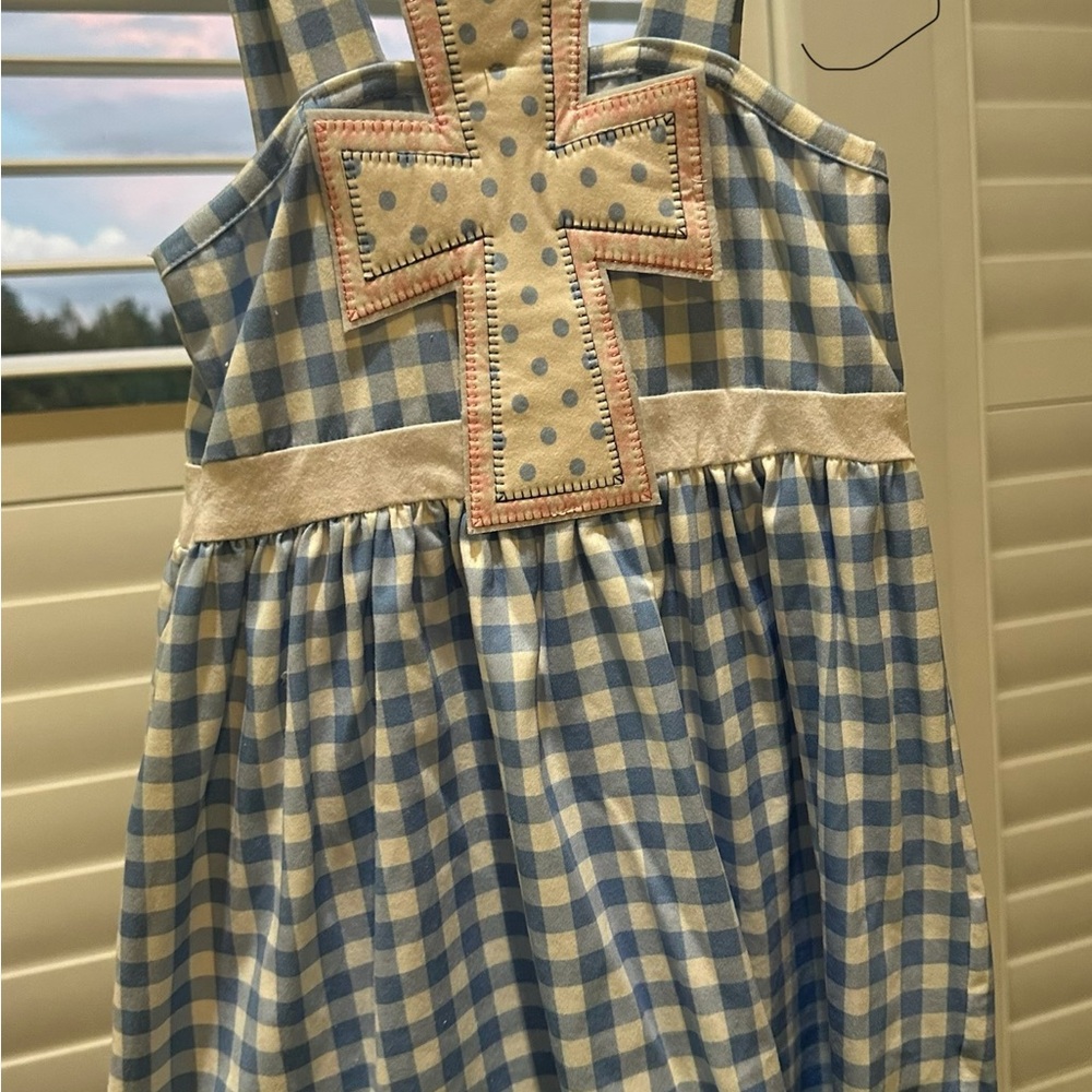 Blue Gingham Dress with Cross Detail